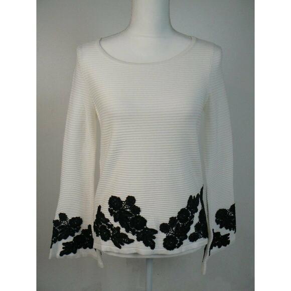 INC International Concepts Sweaters - $90 INC International Concepts White Black Applique Ribbed Sweater XS NEW